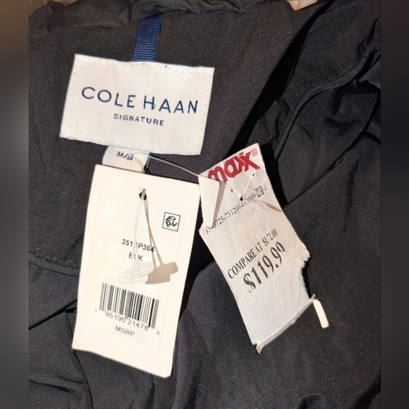 Cole Haan NWT Long Black Puffer Jacket With Hood, Zip Front, Size M - Picture 3 of 11